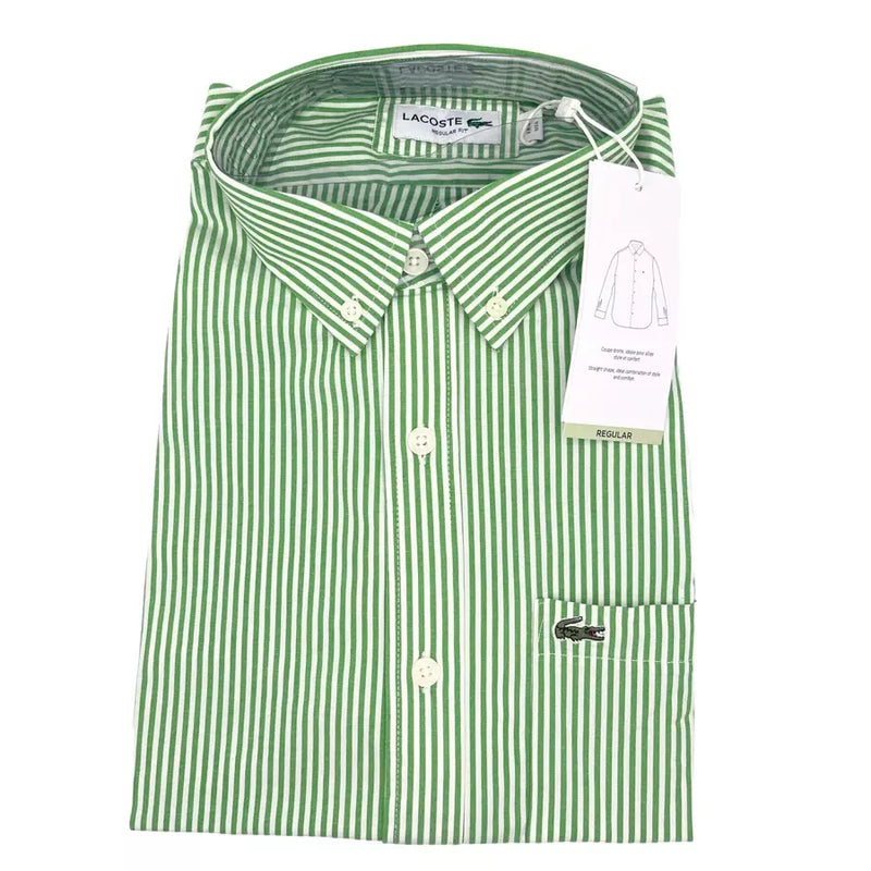 Lacoste Regular Fit Shirt for Men - Green Check Cotton Shirt - Long Sleeve - EU 42